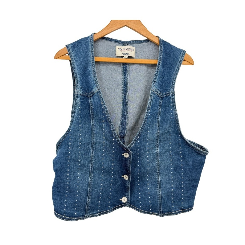 WallFlower Denim Vest Rhinestone Studded Dreamer Fit Boho Western Size 2X